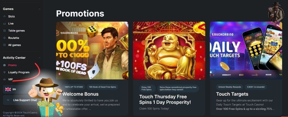 touch casino bonus