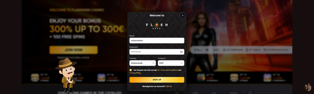 Registratie bij het casino FlashDash