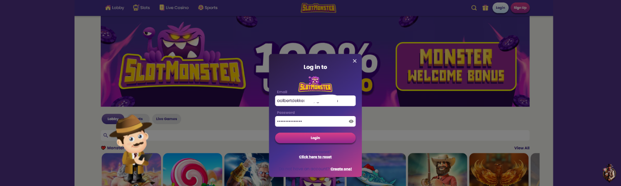 Registratie bij het casino SlotMonster
