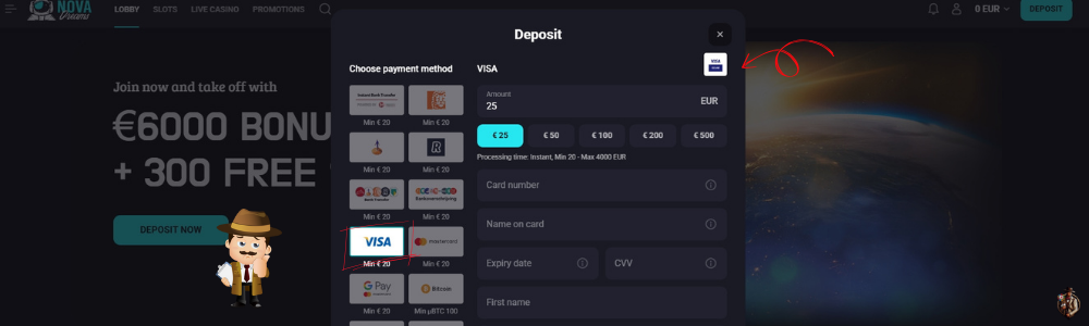 Storten bij visa casino