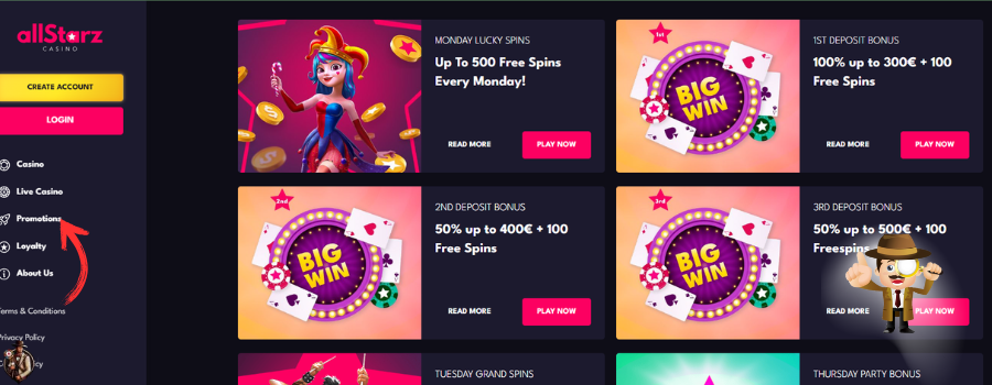 Allstarz Casino bonus