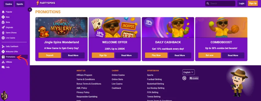 PartySpins Casino bonus