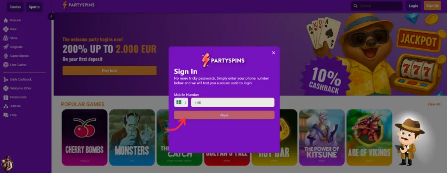 PartySpins Casino inloggen