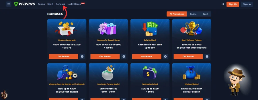 Velwins Casino bonus