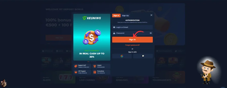 Velwins Casino inloggen