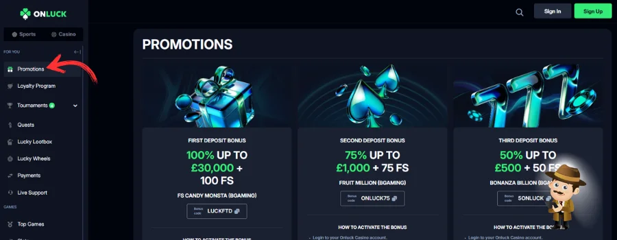 OnLuck Casino bonus