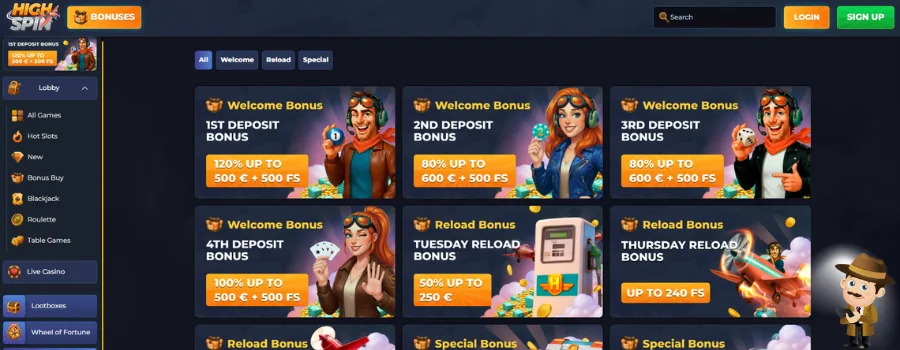 HighSpin Casino bonus